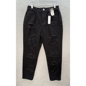 Rue 21 Jeans Womens 8 Black Mom Jean High Rise Distressed Denim Preppy NEW